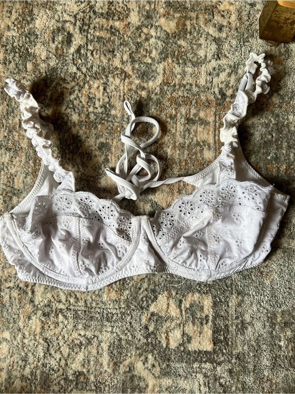Frankie's Bikinis White Eyelet Underwire Top with Ruffled Straps